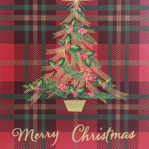 Artikel Weihnachtstüte kariert mit Henkeln, Christbaum-Motiv, 26x32x10cm, 4er-Set