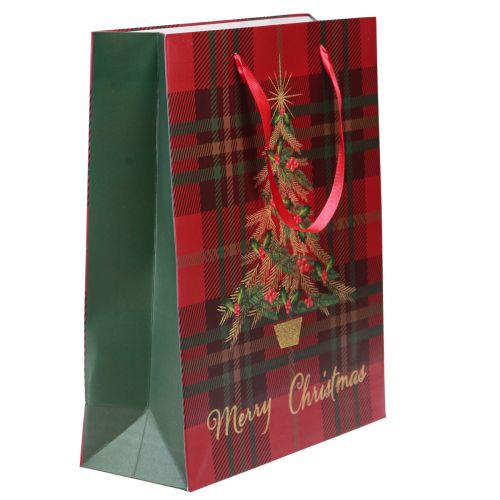 Artikel Weihnachtstüte kariert mit Henkeln, Christbaum-Motiv, 26x32x10cm, 4er-Set