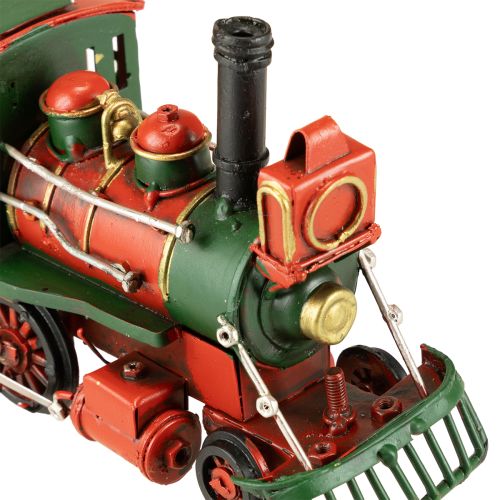 Artikel Weihnachtsdeko Zug Lokomotive mit Weihnachtsbaum aus Metall, Rot-Grün, 20cm