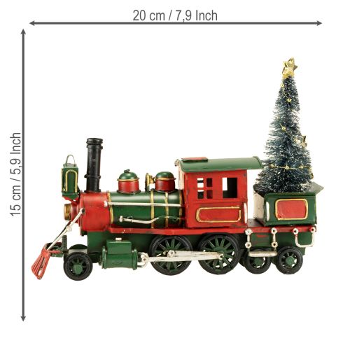 Artikel Weihnachtslok mit Tanne aus Metall – Nostalgische Weihnachtsdeko in Rot und Grün, ca. 20 cm