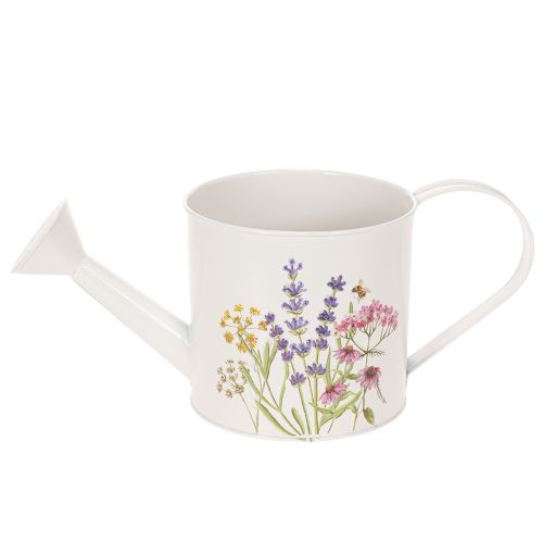 Weiße Metall Gießkanne mit Blumenmotiv 13,5cm Deko Pflanzkanne | Floristik21.de