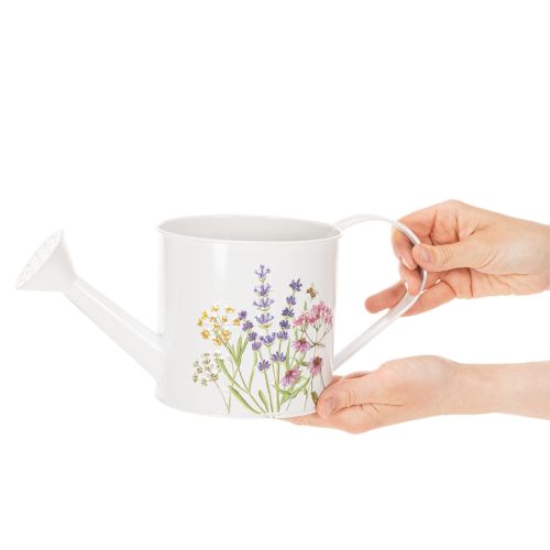 Weiße Metall Gießkanne mit Blumenmotiv 13,5cm Deko Pflanzkanne | Floristik21.de