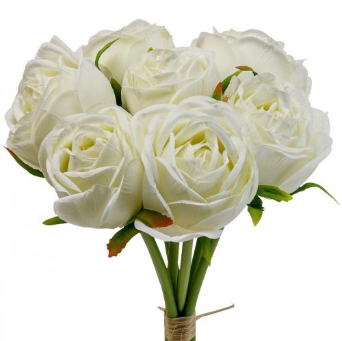 Weiße Rosen Seidenblumen Kunstrosen im Bund H28cm 7St