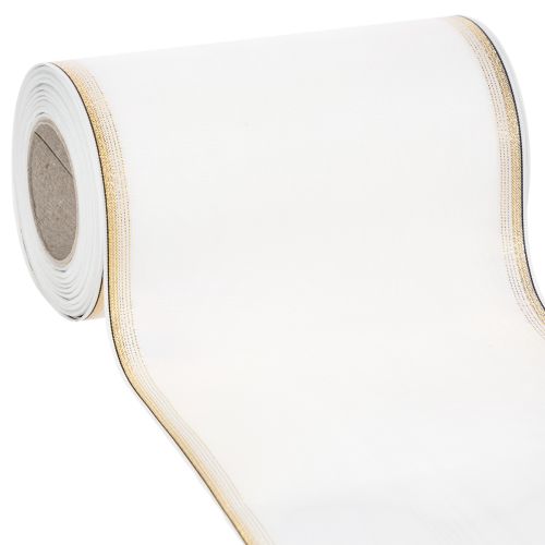 Floristik21 Weißes Kranzband Moiré mit Gold-Perlkante 175mm - Elegantes Schleifenband für Dekoration und Floristik