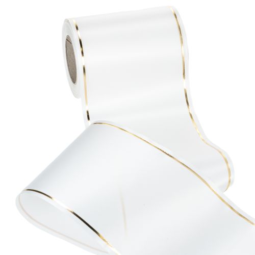 Artikel Weißes Kranzband mit Goldkante für Computerdruck, Satin Schleifenband, Wasserfest, 25m x 125mm