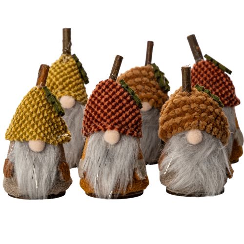 Artikel 6er-Set Wichtelfiguren mit Strickmützen aus Stoff und Kunststoff, Herbstfarben, ca. 10 cm hoch