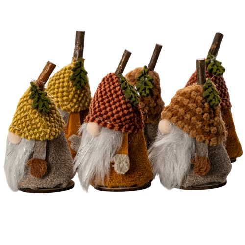 6er-Set Wichtelfiguren mit Strickmützen aus Stoff und Kunststoff, Herbstfarben, ca. 10 cm hoch | Floristik21.de