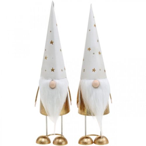 Floristik21 Wichtel Dekofigur Weihnachten Weiß, Gold 6,5cm H28cm 2St