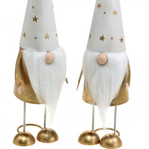 Floristik21 Wichtel Dekofigur Weihnachten Weiß, Gold 6,5cm H28cm 2St