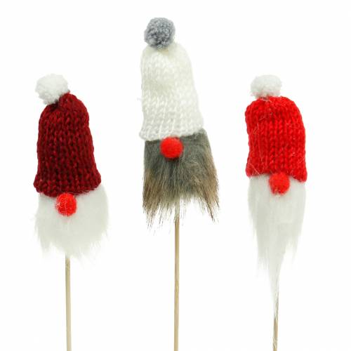 Wichtel zum Stecken mit Strickmütze Rot, Weiß, Grau 11–13cm L34–35,5cm 12St