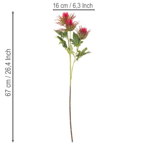 Künstlicher Distelzweig aus Kunststoff rot 67cm 3Blüten für Innenbereich | Floristik21.de