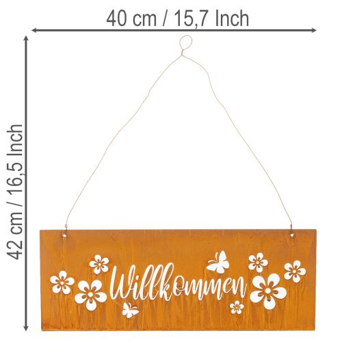 Willkommensschild Metallschild Edelrost Blumen 40x15cm | Floristik21.de