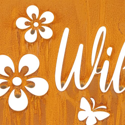 Willkommensschild Metallschild Edelrost Blumen 40x15cm | Floristik21.de