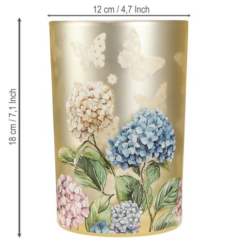 Floristik21 Teelichthalter Glas mit Blütenmotiv und verspiegelter Oberfläche 18 cm