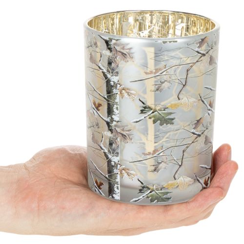 Windlicht Glas 12cm Zweigdesign Gold Innenseite | Floristik21.de