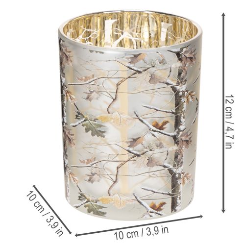 Windlicht Glas 12cm Zweigdesign Gold Innenseite | Floristik21.de