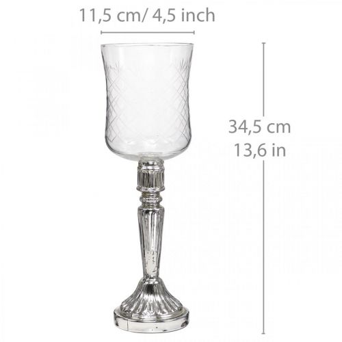 Windlicht Glas Kerzenglas Antik Optik Klar, Silber Ø11,5cm H34,5cm