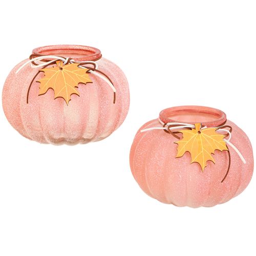 Floristik21 Windlicht Glas Kürbis Teelichtgefäß gefrostet 16cm Herbstdeko 2er Set