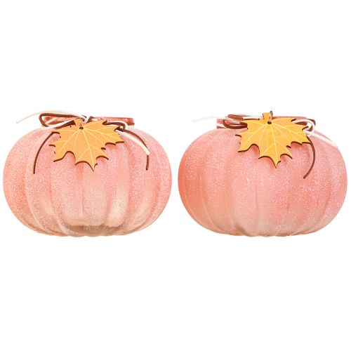 Artikel Windlicht Glas Kürbis Teelichtgefäß gefrostet 16cm Herbstdeko 2er Set