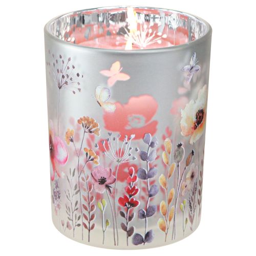 Floristik21 Windlicht Glas Mohnblumenwiese Silber Modern 12,5cm 2er-Set
