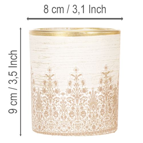 Windlicht Glas Teelichthalter Blumenmuster Ø8cm H9cm 2St | Floristik21.de
