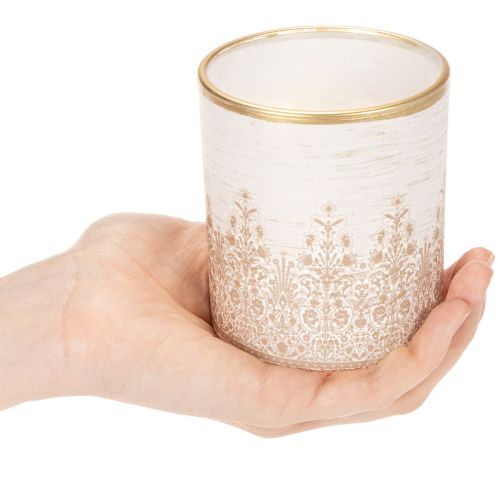 Windlicht Glas Teelichthalter Blumenmuster Ø8cm H9cm 2St | Floristik21.de