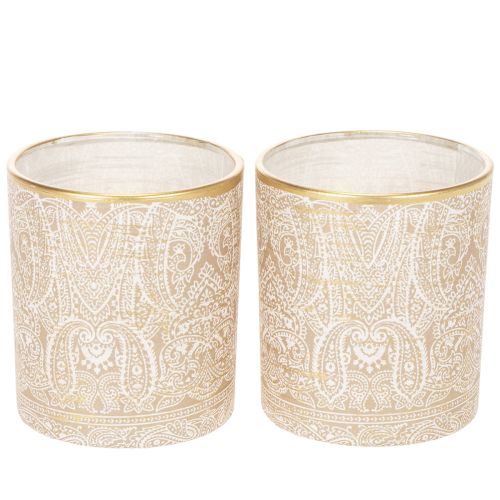 Windlicht Glas Teelichthalter Paisley Muster Ø8cm H9cm 2St