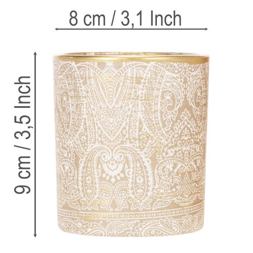 Windlicht Glas Teelichthalter Paisley Muster Ø8cm H9cm 2St | Floristik21.de