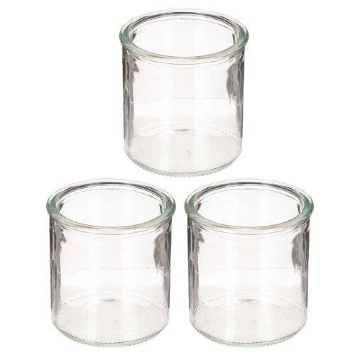 Glaswindlicht rund klares Glas Teelichthalter 8cm 3er-Set | Floristik21.de