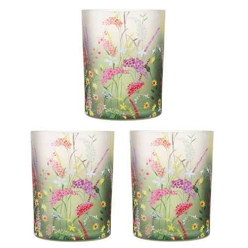 Floristik21 Teelichthalter aus Glas Blumenmotiv Sommerdeko 3er Set H12,5cm - Floristik21