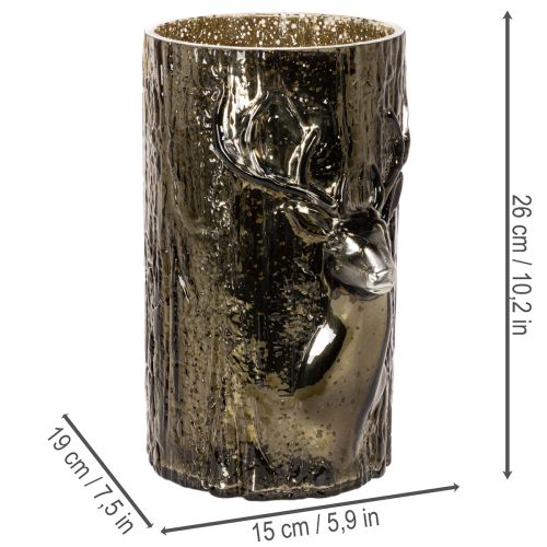 Windlicht Glas Hirschkopf Baumrelief 26cm Grünbraun Innenbereich | Floristik21.de