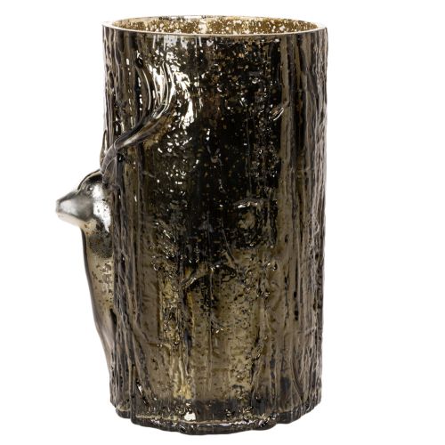 Windlicht Glas Hirschkopf Baumrelief 26cm Grünbraun Innenbereich | Floristik21.de