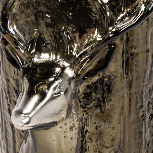 Windlicht Glas Hirschkopf Baumrelief 26cm Grünbraun Innenbereich | Floristik21.de