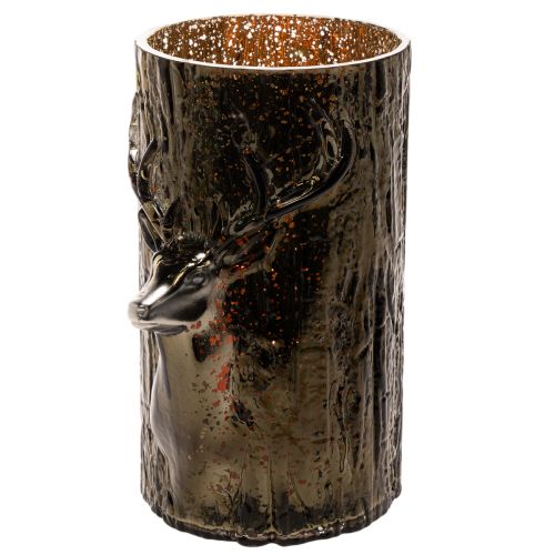 Windlicht Glas Hirschkopf Baumrelief 26cm Grünbraun Innenbereich | Floristik21.de