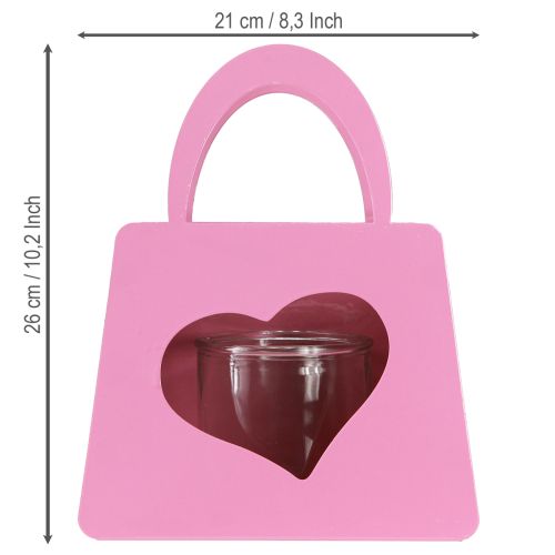 Artikel Romantisches Windlicht Metall Tasche Rosa mit Herz H26cm für Floristen