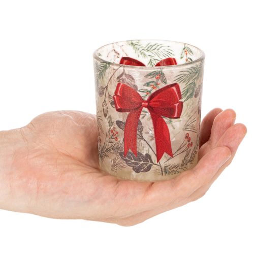 Windlicht Glas 8cm mit Weihnachtsmotiv Rot-Grün 2er-Set für Innenräume | Floristik21.de