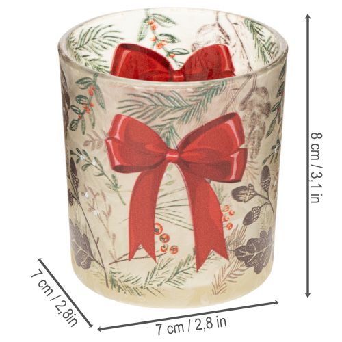 Windlicht Glas 8cm mit Weihnachtsmotiv Rot-Grün 2er-Set für Innenräume | Floristik21.de