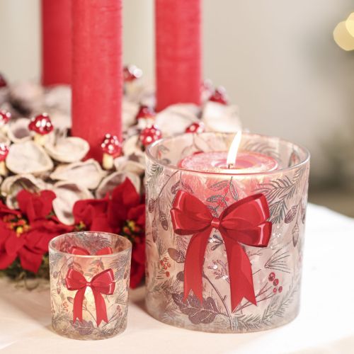 Windlicht Glas 8cm mit Weihnachtsmotiv Rot-Grün 2er-Set für Innenräume | Floristik21.de