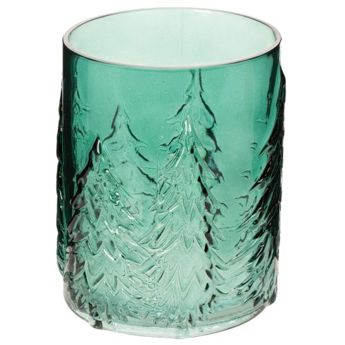 Windlicht Glas Türkisgrün Relief Tannen 16cm einkaufen | Floristik21.de