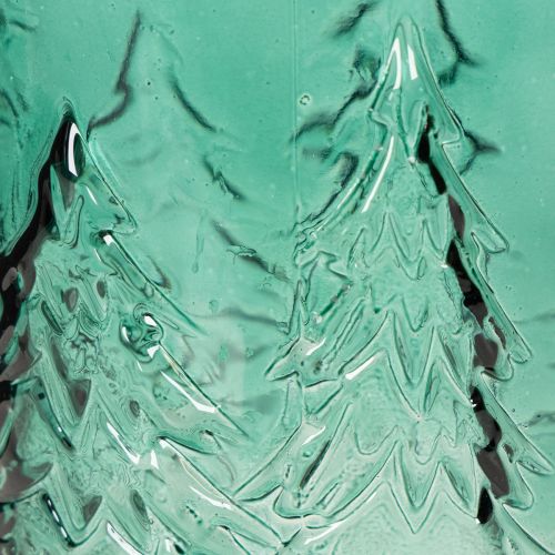Windlicht Glas Türkisgrün Relief Tannen 16cm | Floristik21.de