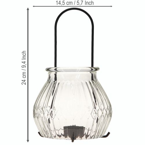 Artikel Windlicht Glas Metall Schwarz Ø14,5cm - Stilvolle Teelichthalter