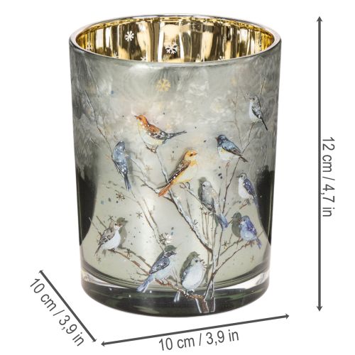 Kerzenglas aus Glas mit Vogelmotiv und glänzender Innenseite, 12 cm, für Innenbereiche | Floristik21.de