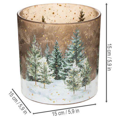 Teelichthalter aus Glas mit Tannen-Motiv, 15 cm, mehrfarbig | Floristik21.de
