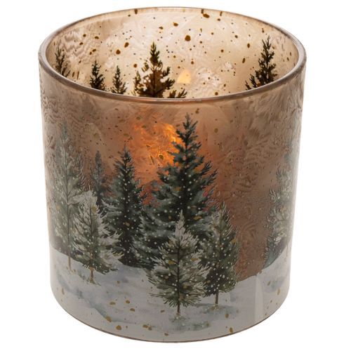 Teelichthalter aus Glas mit Tannen-Motiv, 15 cm, mehrfarbig | Floristik21.de
