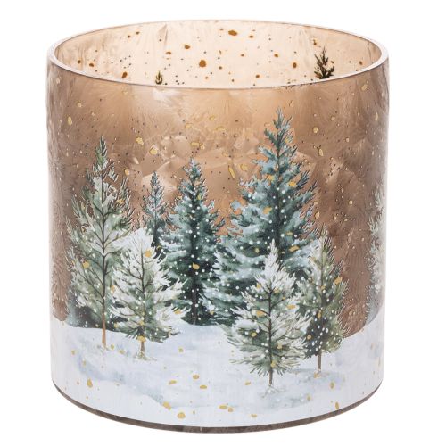 Windlicht Glas 20cm Winterwald-Motiv Innenbereich