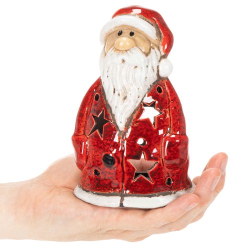 Nikolaus Teelichthalter Keramik 15cm rot mit Sternen für Tischdekoration | Floristik21.de