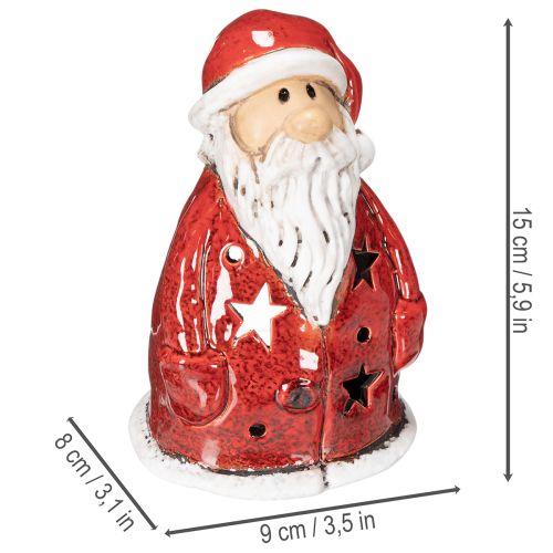 Nikolaus Teelichthalter Keramik 15cm rot mit Sternen für Tischdekoration | Floristik21.de