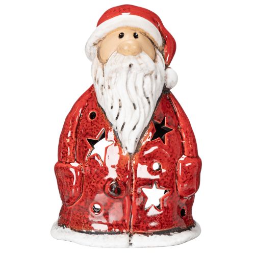 Nikolaus Teelichthalter Keramik 15cm rot mit Sternen für Tischdekoration