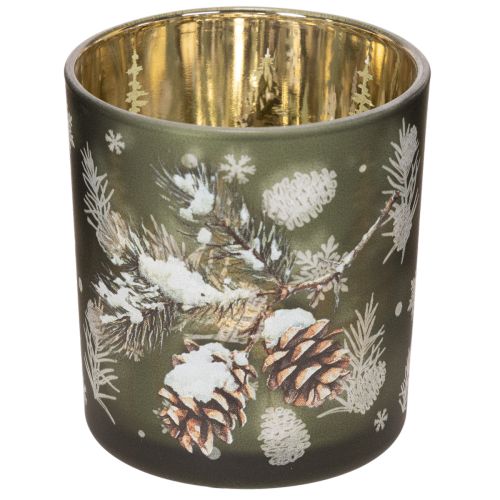 Glas-Windlicht mit Tannenzweig-Motiv 8cm Gold-Innenseite 2er-Set einkaufen | Floristik21.de