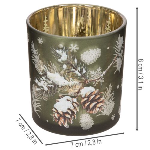 Glas-Windlicht mit Tannenzweig-Motiv 8cm Gold-Innenseite 2er-Set | Floristik21.de